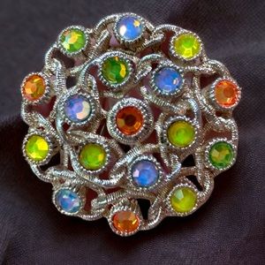 Vintage Sarah Coventry Moon Lights Gold Tone Pin/brooch, AB Rhinestones, 1970’s